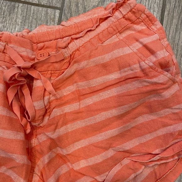 Coral Striped Linen Blend Shorts - Picture 2 of 5